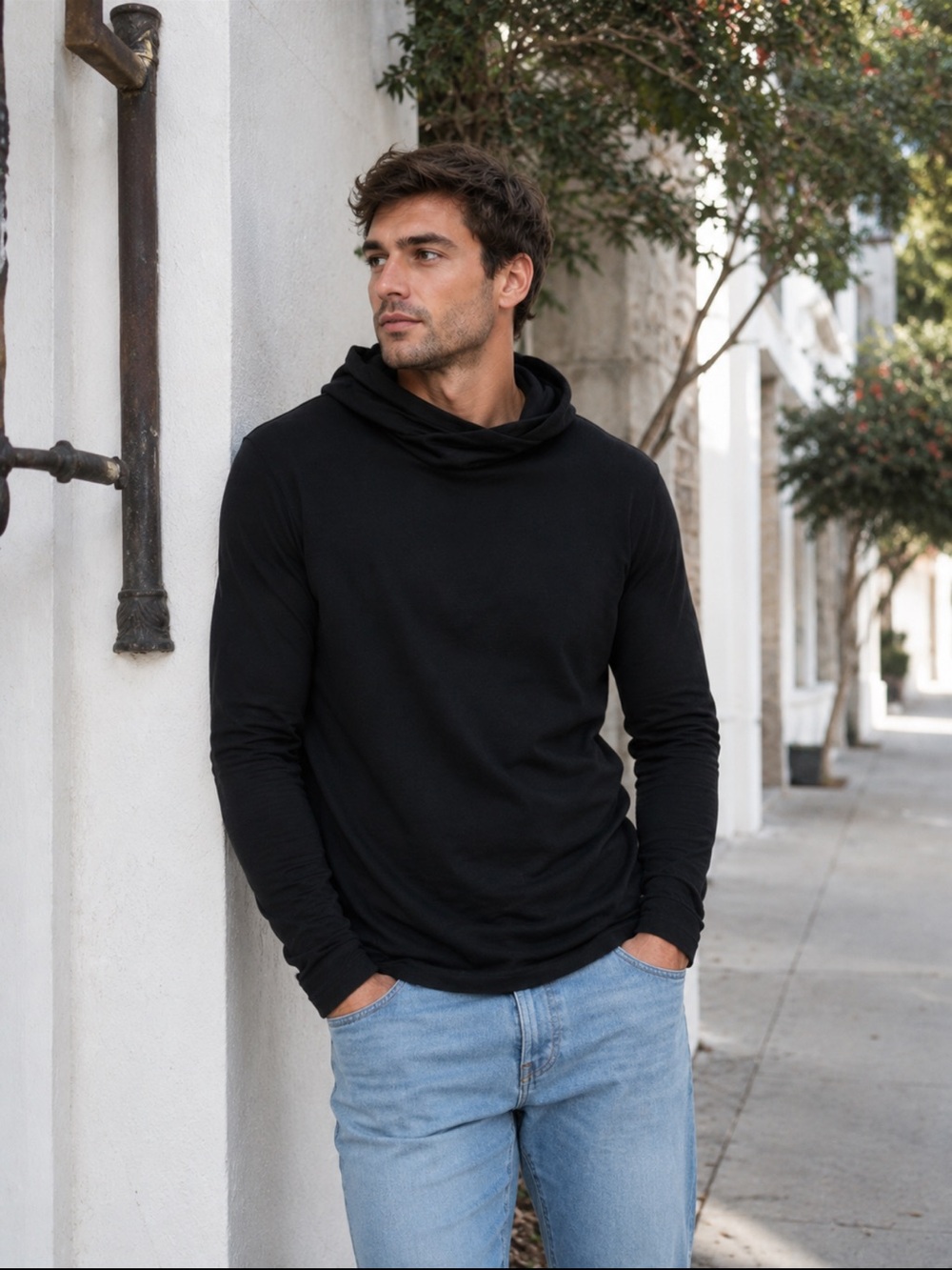 Zara Man Black Fitted Sweater Small Lightweight Pullover Hoodie